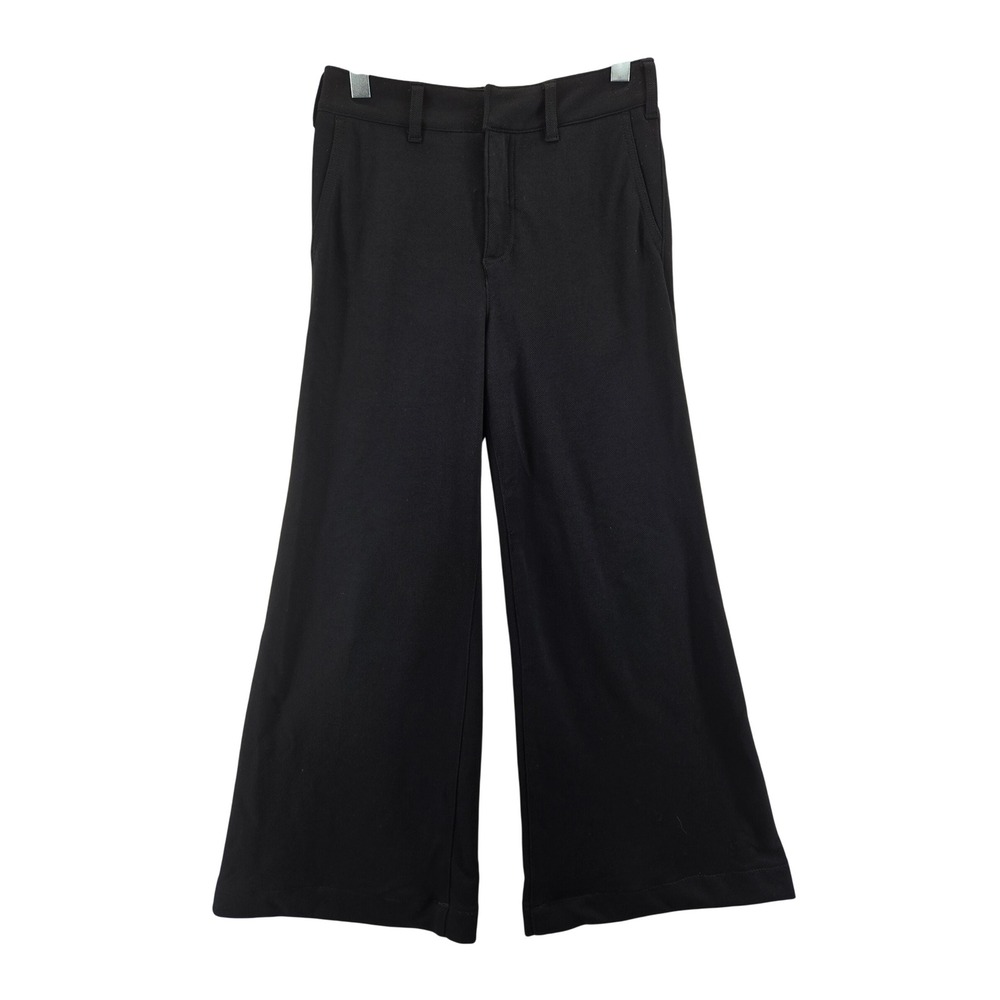Anthropologie Black Wide Leg High Rise Cropped Twill Trousers Pants Size 27